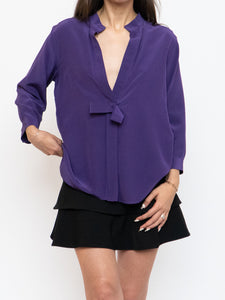 FENDI x Purple Silk Bow Blouse (S, M)