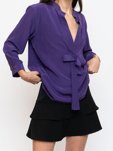 FENDI x Purple Silk Bow Blouse (S, M)