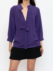 FENDI x Purple Silk Bow Blouse (S, M)