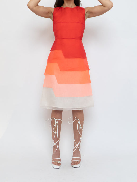 FENDI x Red, Orange Gradient Runway Dress (M)