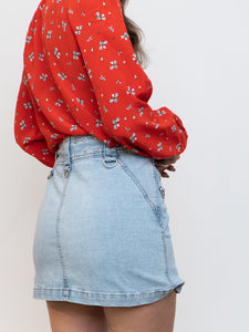 Vintage x Lightwash Studded Denim Mini Skirt (M)