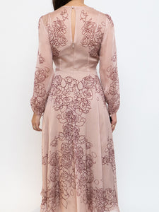 THE FOLD x Blush, Burgundy Floral Delicate Silk Dress (S, M)