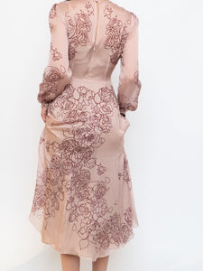 THE FOLD x Blush, Burgundy Floral Delicate Silk Dress (S, M)