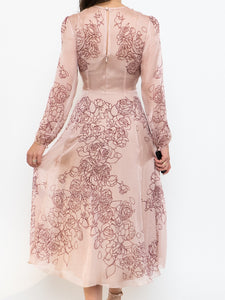 THE FOLD x Blush, Burgundy Floral Delicate Silk Dress (S, M)