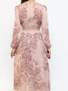 THE FOLD x Blush, Burgundy Floral Delicate Silk Dress (S, M)