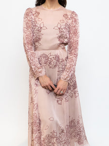 THE FOLD x Blush, Burgundy Floral Delicate Silk Dress (S, M)