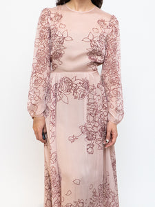 THE FOLD x Blush, Burgundy Floral Delicate Silk Dress (S, M)