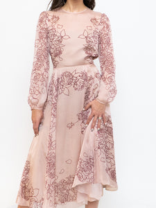 THE FOLD x Blush, Burgundy Floral Delicate Silk Dress (S, M)