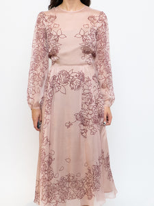 THE FOLD x Blush, Burgundy Floral Delicate Silk Dress (S, M)