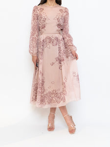 THE FOLD x Blush, Burgundy Floral Delicate Silk Dress (S, M)
