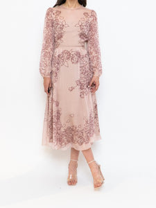 THE FOLD x Blush, Burgundy Floral Delicate Silk Dress (S, M)