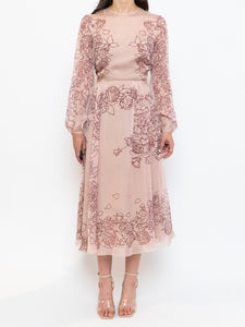 THE FOLD x Blush, Burgundy Floral Delicate Silk Dress (S, M)