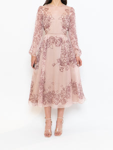 THE FOLD x Blush, Burgundy Floral Delicate Silk Dress (S, M)