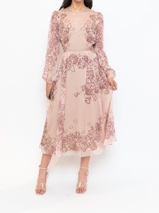 THE FOLD x Blush, Burgundy Floral Delicate Silk Dress (S, M)