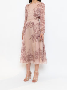 THE FOLD x Blush, Burgundy Floral Delicate Silk Dress (S, M)