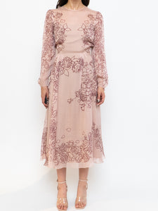 THE FOLD x Blush, Burgundy Floral Delicate Silk Dress (S, M)