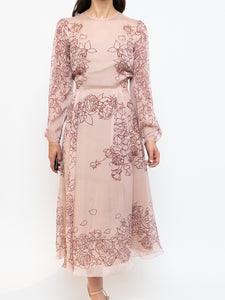 THE FOLD x Blush, Burgundy Floral Delicate Silk Dress (S, M)