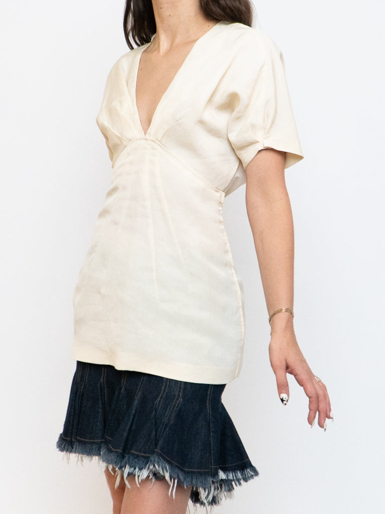 PRADA x Cream Linen Pleated Top (M)