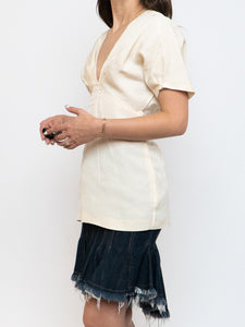 PRADA x Cream Linen Pleated Top (M)