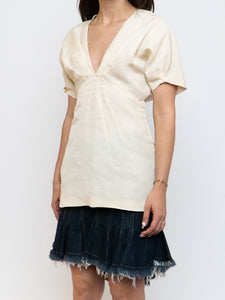 PRADA x Cream Linen Pleated Top (M)