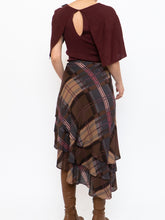 Load image into Gallery viewer, Vintage x Silk &amp;Wool Burgundy, Brown Plaid Tiered Asymetric Skirt (XS-M)
