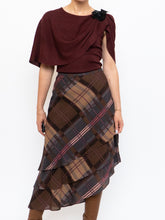 Load image into Gallery viewer, Vintage x Silk &amp;Wool Burgundy, Brown Plaid Tiered Asymetric Skirt (XS-M)