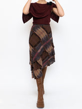 Load image into Gallery viewer, Vintage x Silk &amp;Wool Burgundy, Brown Plaid Tiered Asymetric Skirt (XS-M)