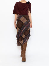 Load image into Gallery viewer, Vintage x Silk &amp;Wool Burgundy, Brown Plaid Tiered Asymetric Skirt (XS-M)