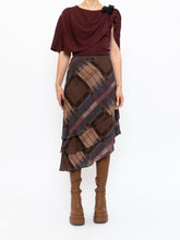 Load image into Gallery viewer, Vintage x Silk &amp;Wool Burgundy, Brown Plaid Tiered Asymetric Skirt (XS-M)