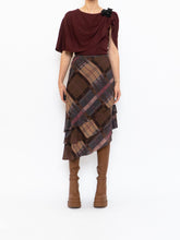 Load image into Gallery viewer, Vintage x Silk &amp;Wool Burgundy, Brown Plaid Tiered Asymetric Skirt (XS-M)