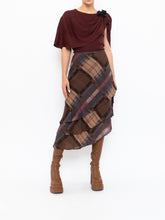 Load image into Gallery viewer, Vintage x Silk &amp;Wool Burgundy, Brown Plaid Tiered Asymetric Skirt (XS-M)
