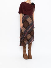 Load image into Gallery viewer, Vintage x Silk &amp;Wool Burgundy, Brown Plaid Tiered Asymetric Skirt (XS-M)