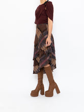 Load image into Gallery viewer, Vintage x Silk &amp;Wool Burgundy, Brown Plaid Tiered Asymetric Skirt (XS-M)