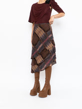Load image into Gallery viewer, Vintage x Silk &amp;Wool Burgundy, Brown Plaid Tiered Asymetric Skirt (XS-M)