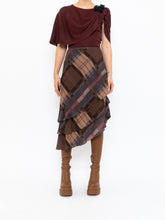 Load image into Gallery viewer, Vintage x Silk &amp;Wool Burgundy, Brown Plaid Tiered Asymetric Skirt (XS-M)