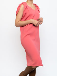 PRADA x Coral Pink Silk Detailed Shoulder Dress (XS, S)