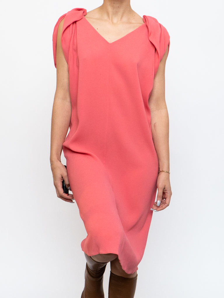 PRADA x Coral Pink Silk Detailed Shoulder Dress (XS, S)