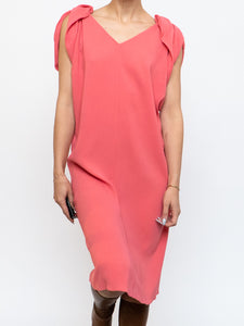 PRADA x Coral Pink Silk Detailed Shoulder Dress (XS, S)