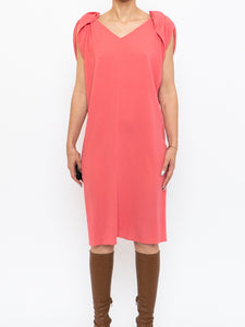 PRADA x Coral Pink Silk Detailed Shoulder Dress (XS, S)