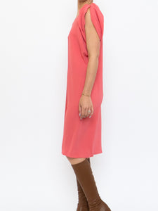 PRADA x Coral Pink Silk Detailed Shoulder Dress (XS, S)