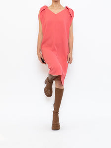PRADA x Coral Pink Silk Detailed Shoulder Dress (XS, S)