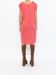 PRADA x Coral Pink Silk Detailed Shoulder Dress (XS, S)