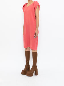 PRADA x Coral Pink Silk Detailed Shoulder Dress (XS, S)