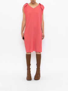PRADA x Coral Pink Silk Detailed Shoulder Dress (XS, S)