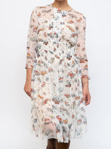 PRADA x Spring 2012 Vintage Car Patterned Delicate Silk Dress (S)