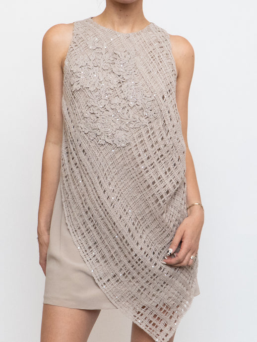 BRUNELLO CUCINELLI x Taupe, Lace Crochet Silk Dress (M)