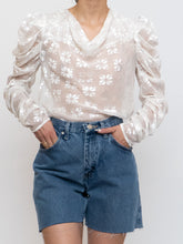 Load image into Gallery viewer, KATE SPADE x White Silk, Velvet Floral Scrunch Top (XS, S)
