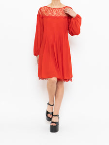 THE KOOPLES x Red Pleated Lace Dress (XS, S)