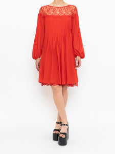 THE KOOPLES x Red Pleated Lace Dress (XS, S)