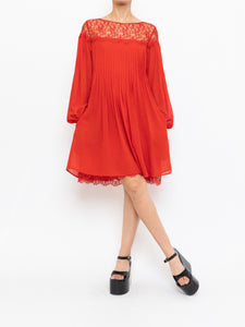 THE KOOPLES x Red Pleated Lace Dress (XS, S)